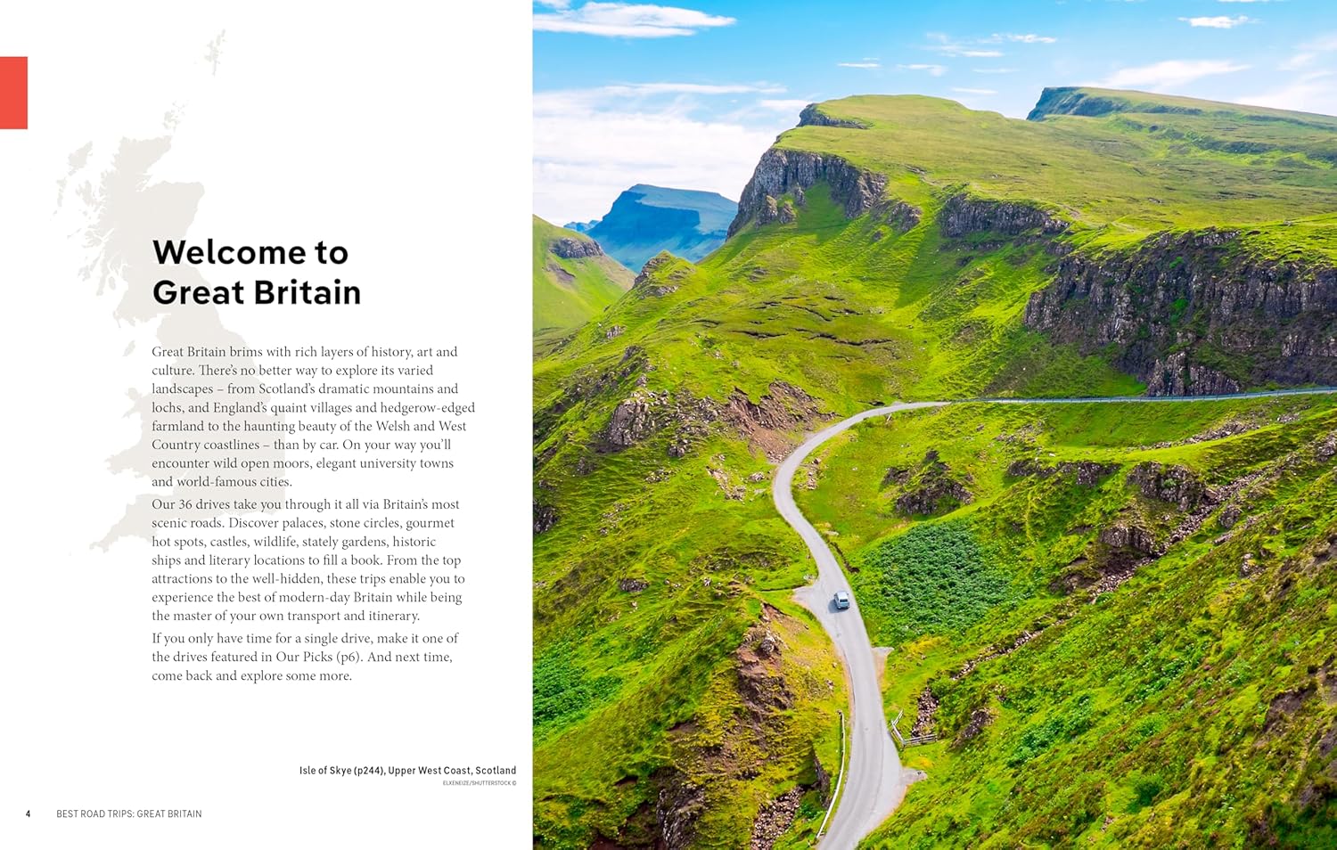 Scenic view of a winding road through green hills with text overlay on the left.