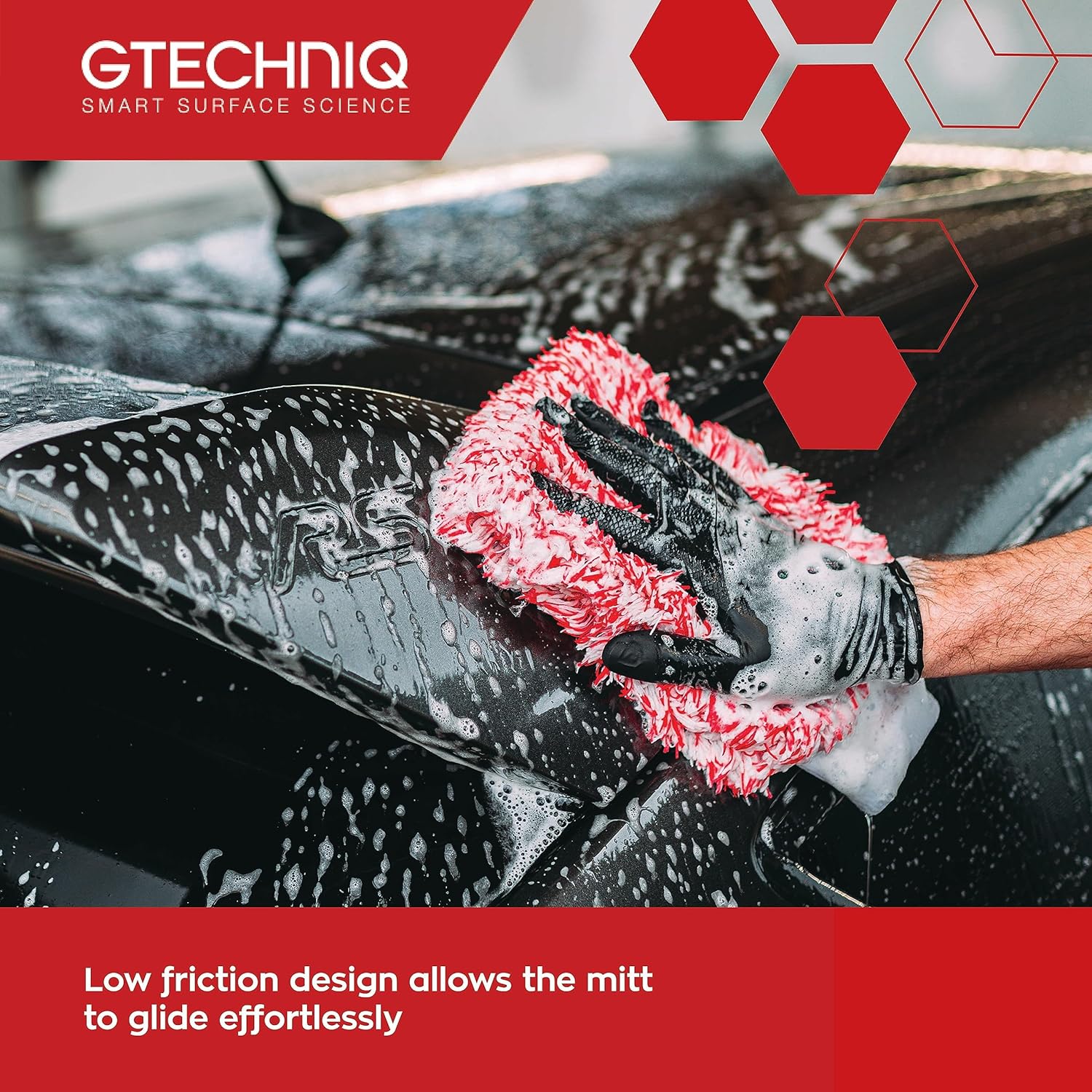 Gtechniq Car Wash Mitt – Soft Microfibre Cleaning Mitt with Foam Core, Low-Friction Glide, and Dirt-Trapping Fibres for Professional Detailing