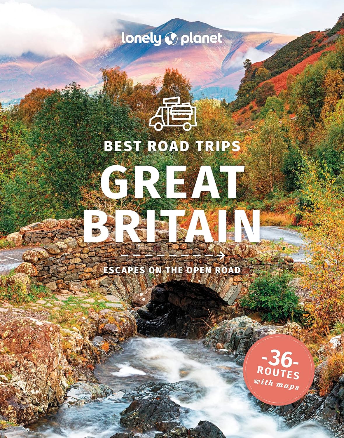 Lonely Planet guidebook cover for 'Best Road Trips Great Britain' with a scenic landscape.