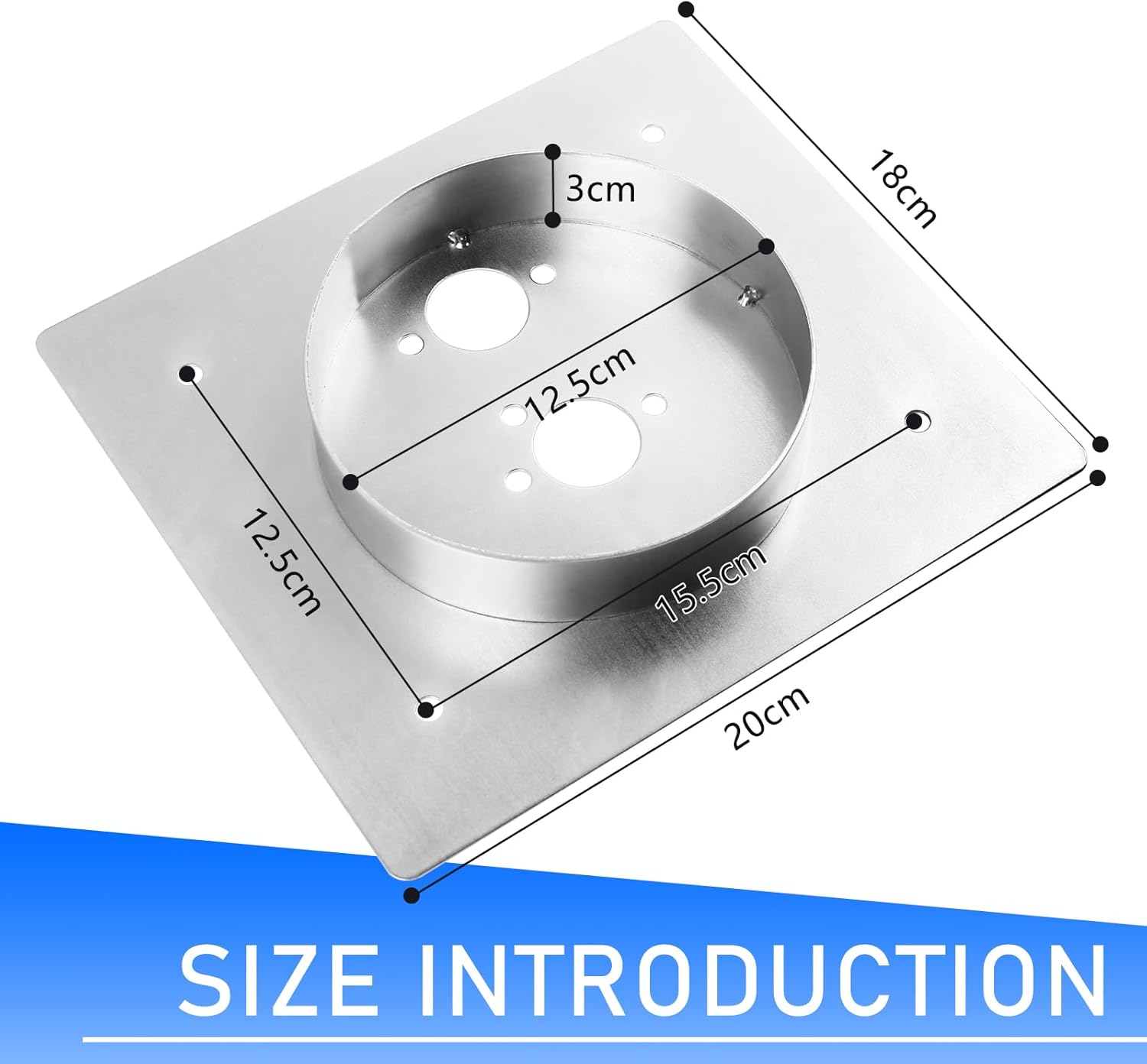 mounting braket with measurements on white and blue background