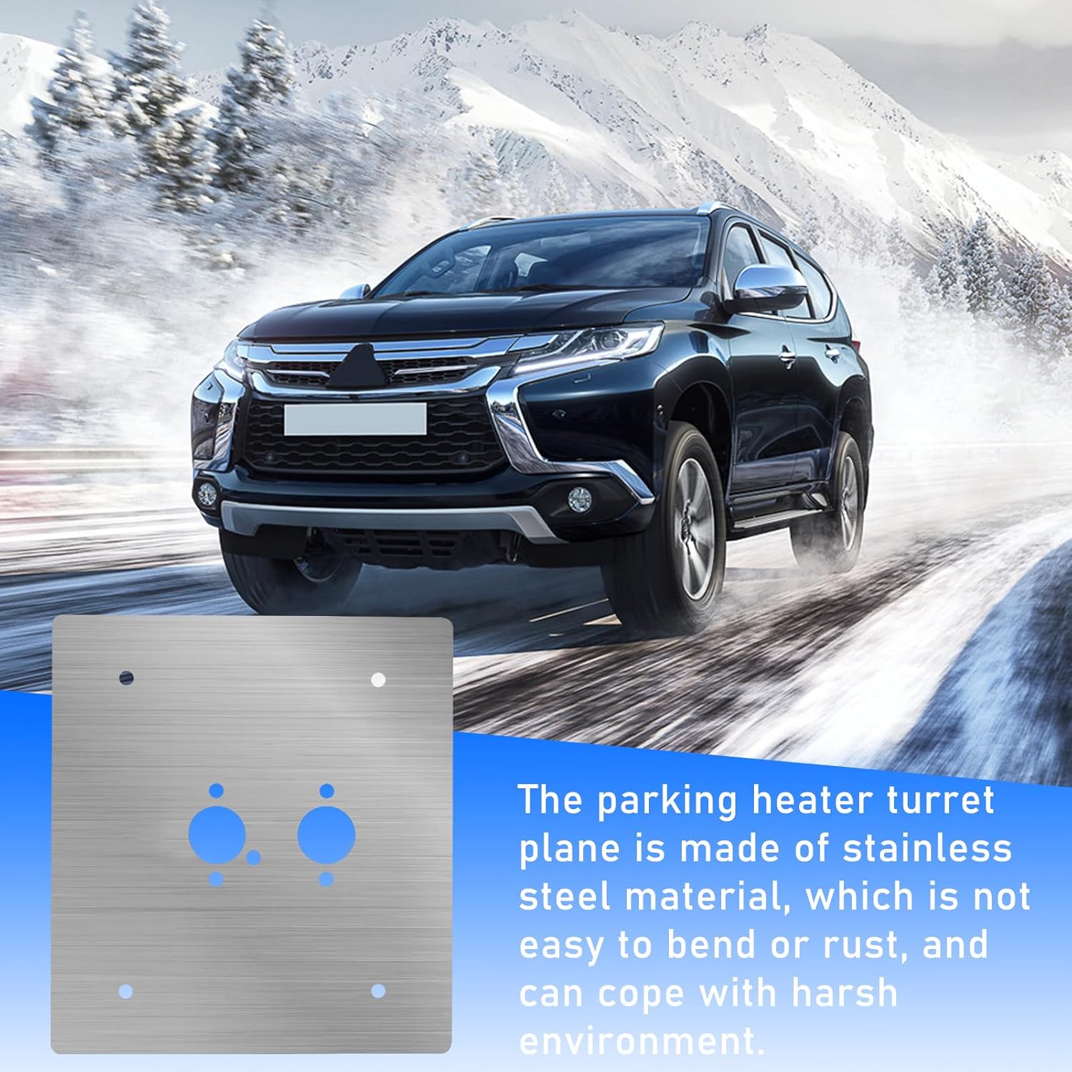 car on winter road showing information on parking heater turret