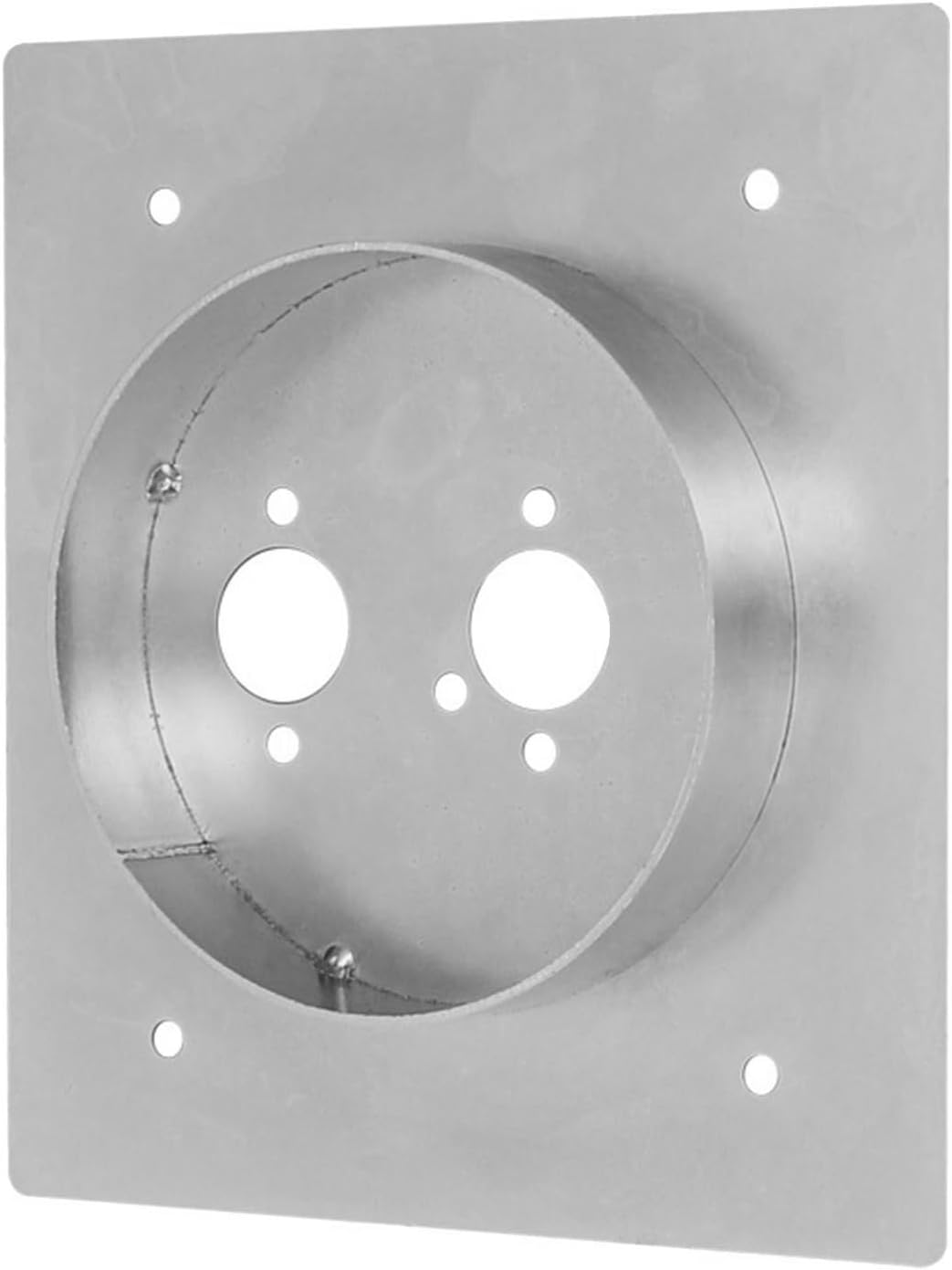 Metallic wall mount bracket with circular opening and multiple holes