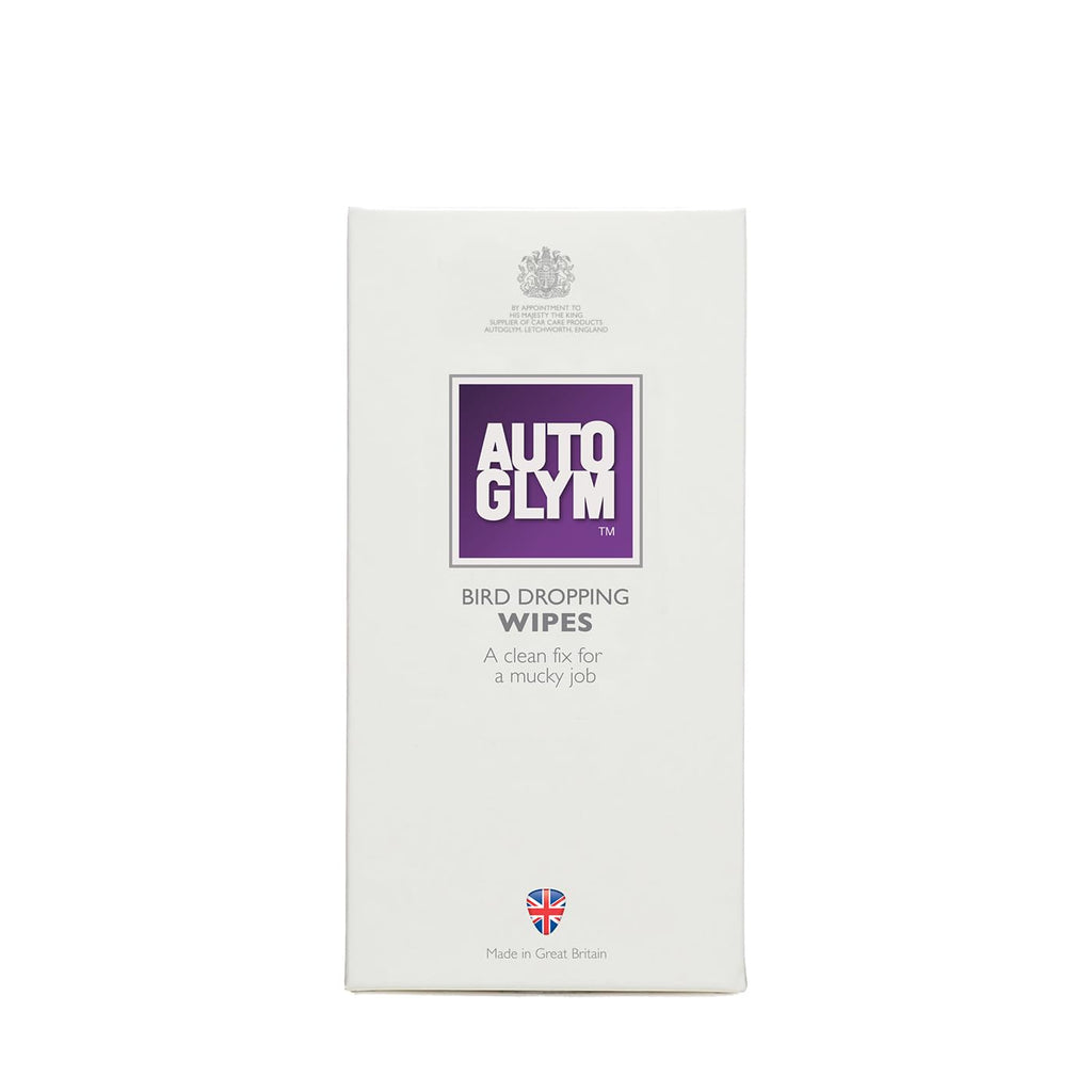 Box of Autoglym bird dropping wipes on a white background