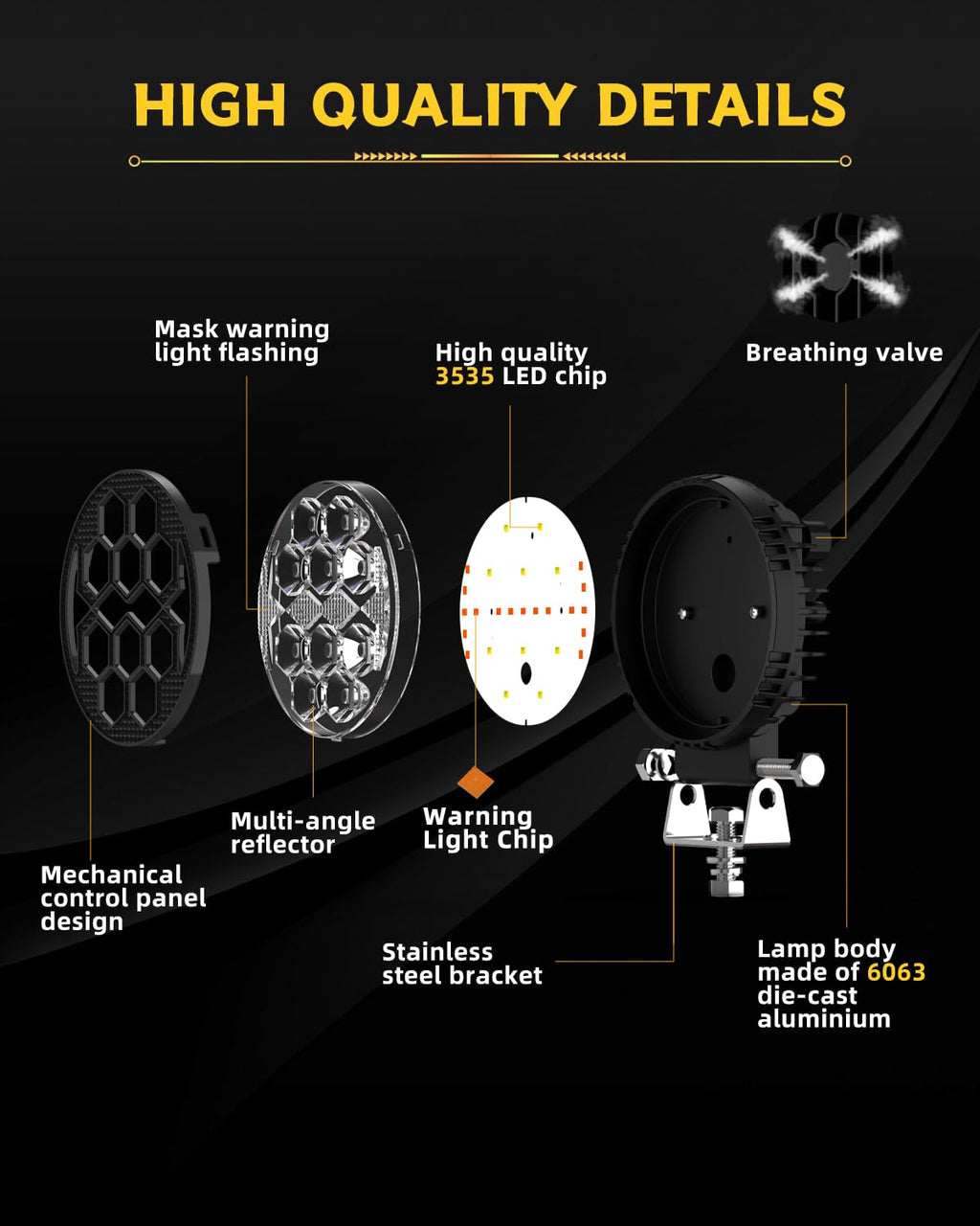 led lighting showing high quality components used in production