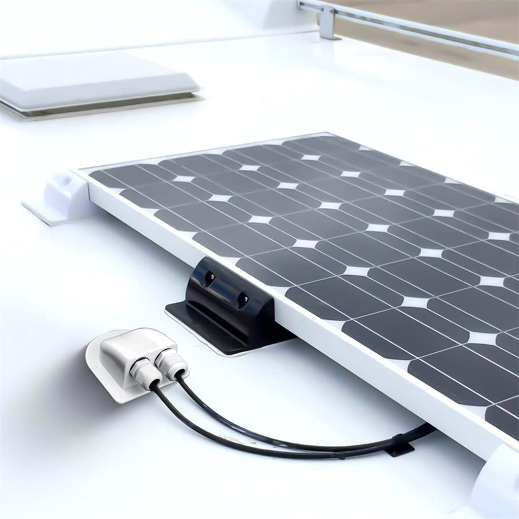 Solar panel attached to a vehicle with a cable connected, on a white background