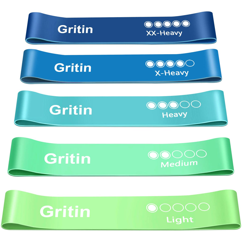 Set of Gritin resistance bands in different colors and weights on a white background