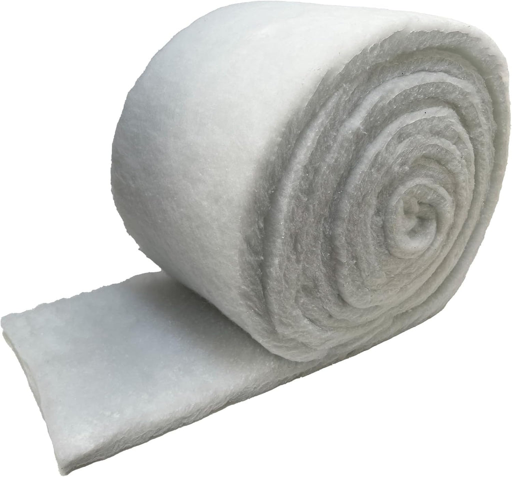 Roll of white insulation material on a white background