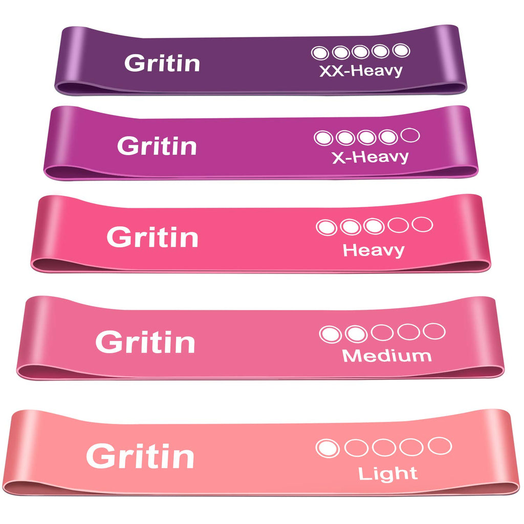 Set of Gritin resistance bands in different colors and weights on a white background
