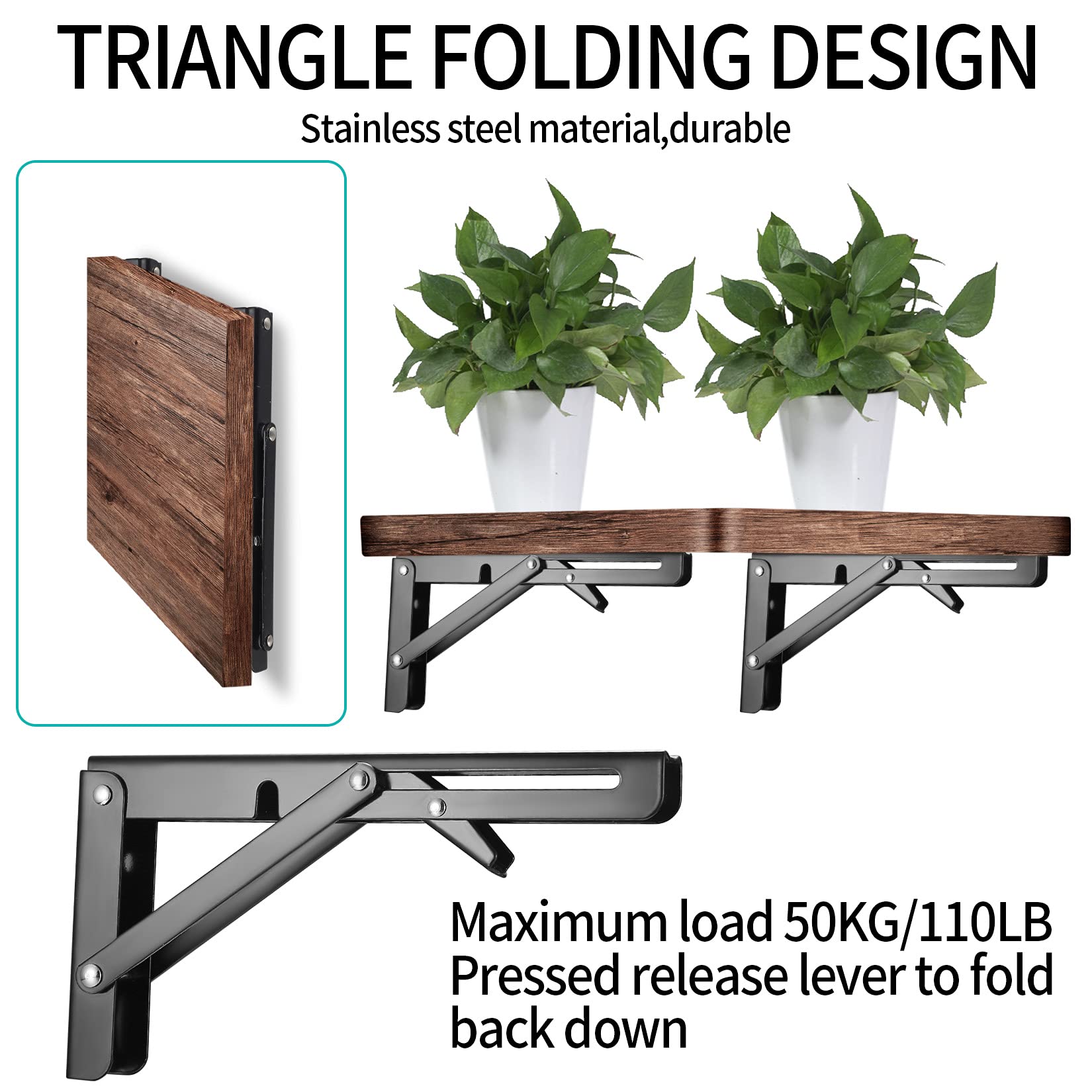 Folding Shelf Brackets – Heavy Duty Space-Saving Wall Supports
