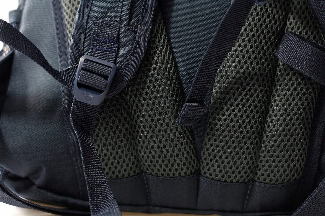 Close-up of a backpack with mesh padding and straps