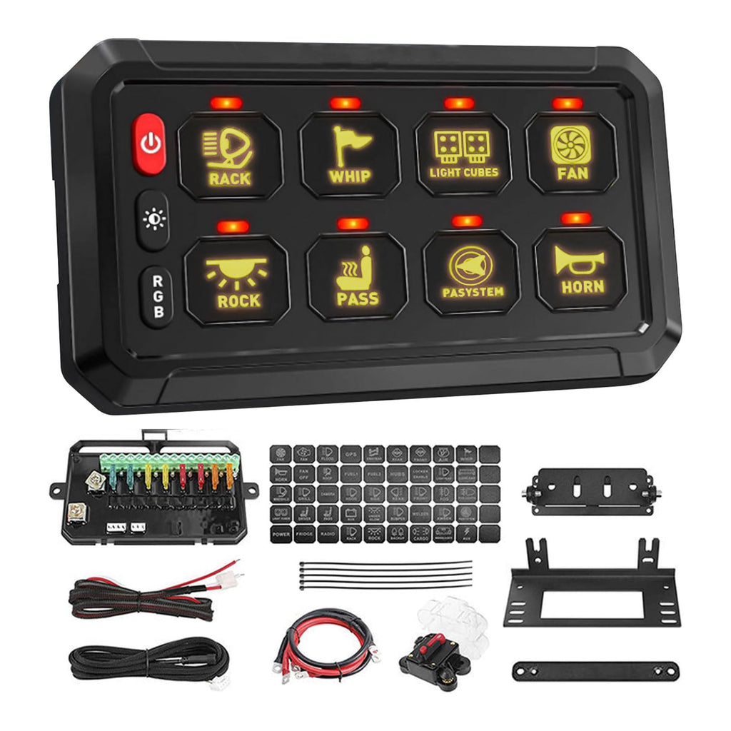 Car audio control panel with various buttons and connectors on a white background