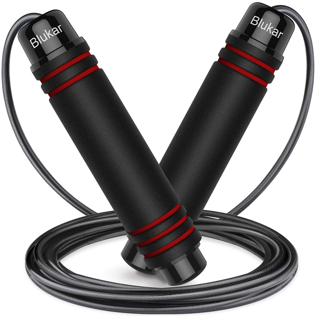 Black skipping rope with red accents on a white background