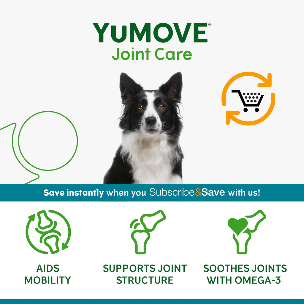 Advertisement for YUMOVE Joint Care with a dog and product benefits on a white background