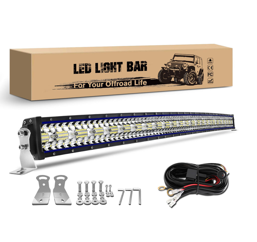 CO LIGHT Curved LED Light Bar 52 inch 750W 80000LM Triple Rows Spot Flood Combo Light Off-Road Driving Lights with Wiring Harness High Brightness for Trucks SUV ATV UTV Marine
