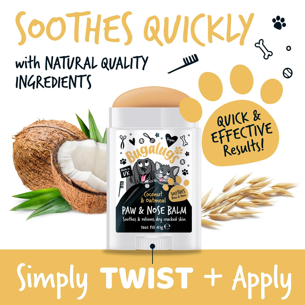 Bagelkin Coconut & Oatmeal Paw & Nose Balm with coconut, oats, and text about quick and effective results.
