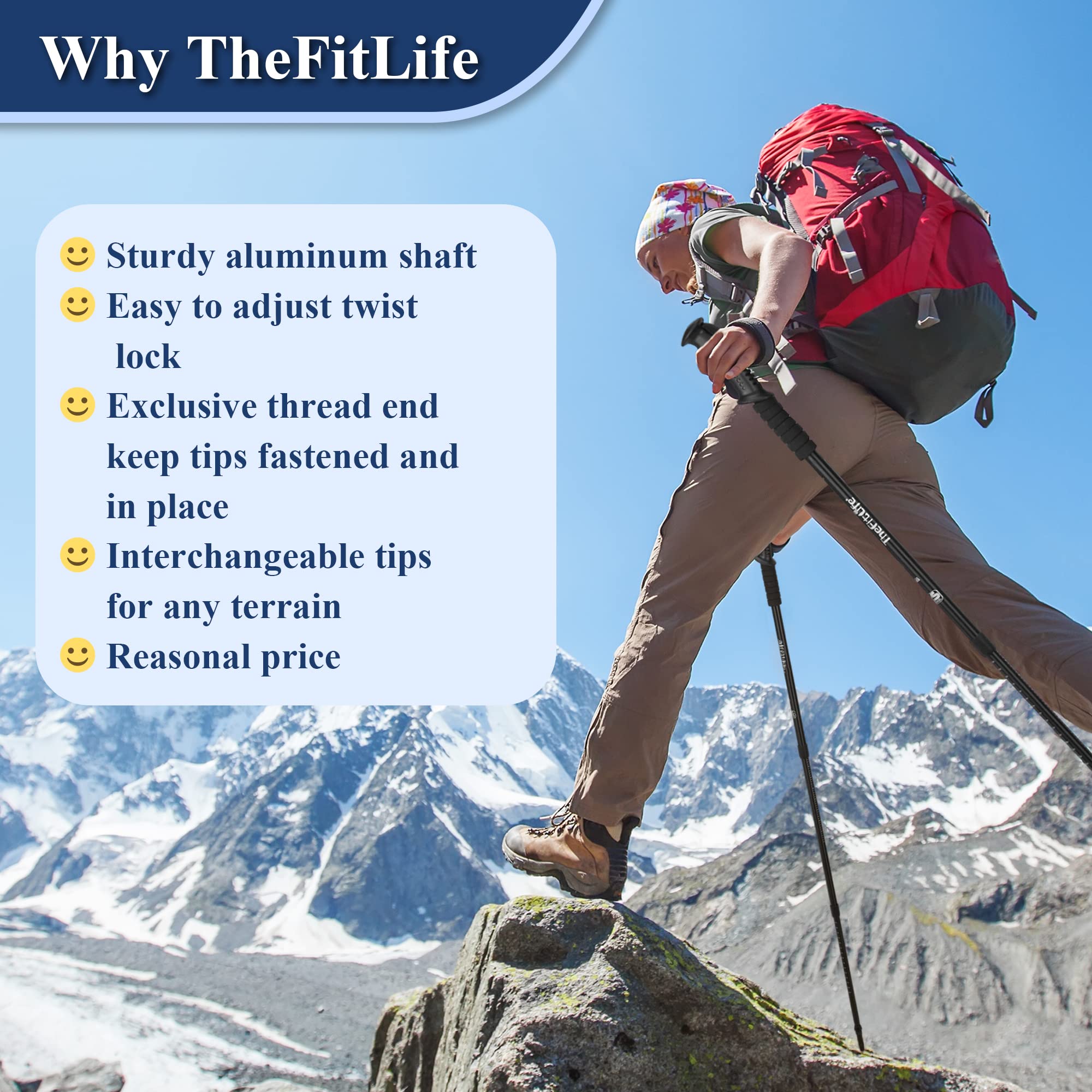 TheFitLife Hiking & Trekking Poles (2-Pack) – Anti-Shock, Quick Lock