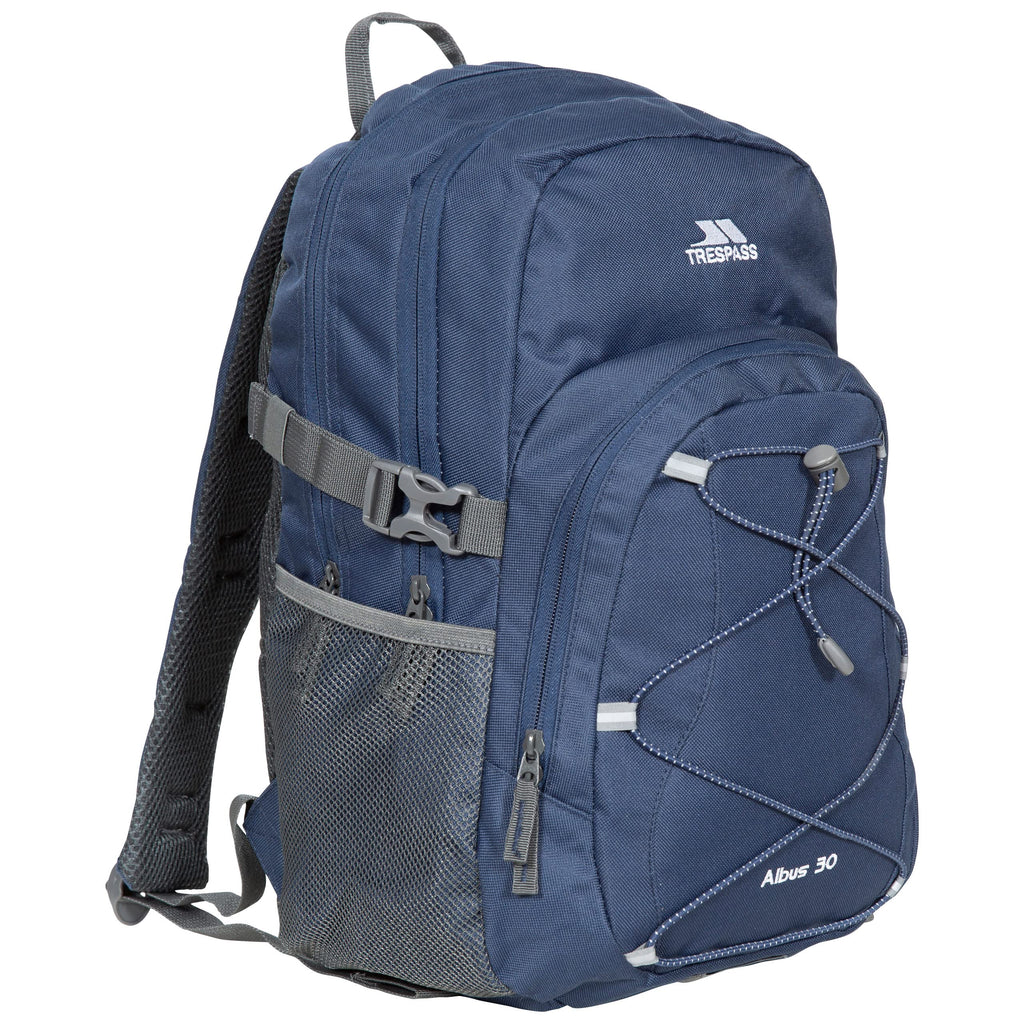 Blue backpack with gray accents on a white background