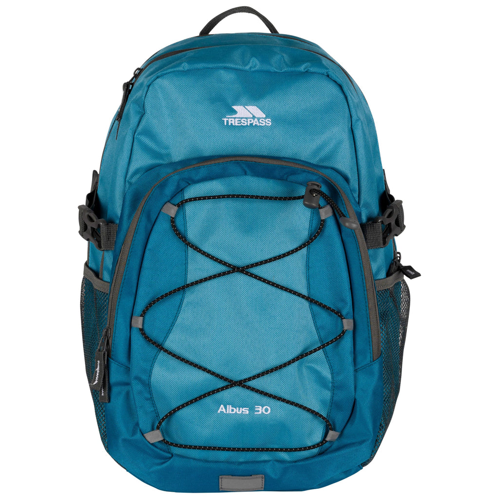 Blue backpack with Trespass logo on a white background