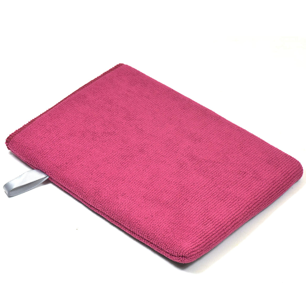 Pink textured pouch with a strap on a white background