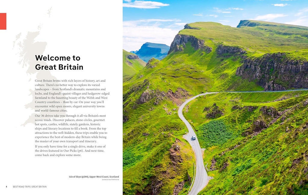 Scenic view of a winding road through green hills with text overlay on the left.