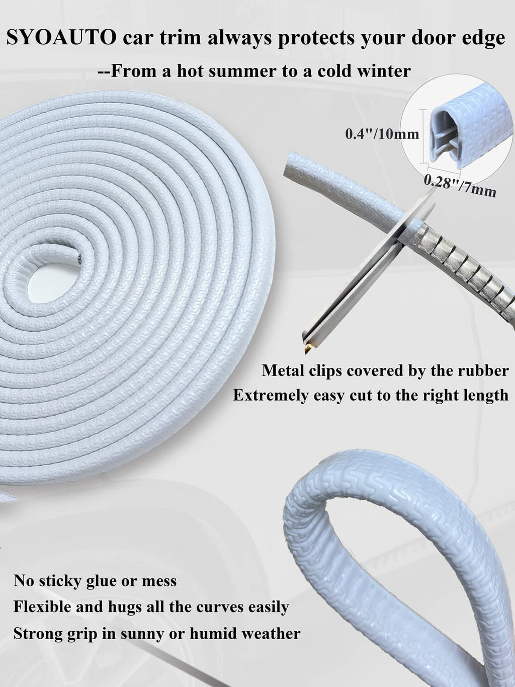 SYOAUTO car trim product with text highlighting its features on a white background